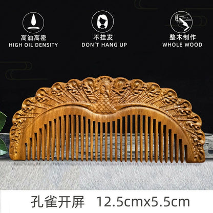 Wholesale Green Sandalwood Double-Sided Carved Comb Set