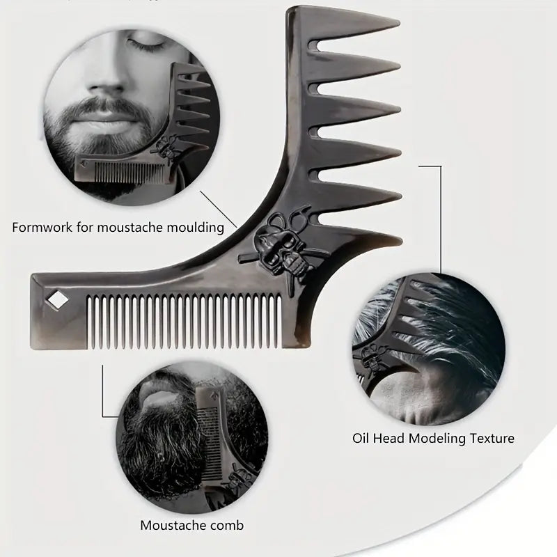 Men's Beard Shaping Tool with Comb Template (Black)