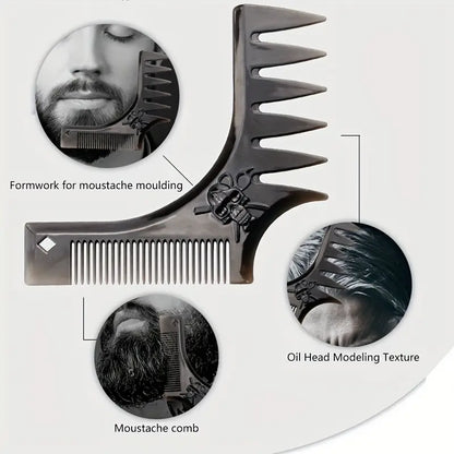 Men's Beard Shaping Tool with Comb Template (Black)