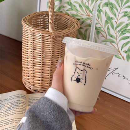 Kawaii Plastic Water Bottle with Lid and Straw