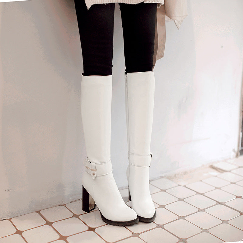 Fashionable Round-Toe Chunky Heeled Women's Boots
