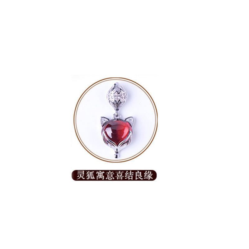 S925 Silver Necklace with Garnet Fox Pendant Jewelry