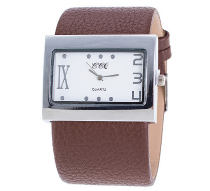 Casual Square Dial Quartz Watch with Wide Leather Band