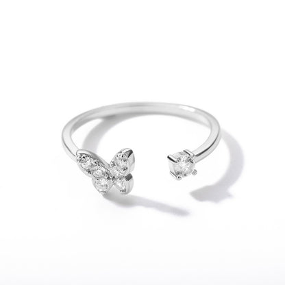Adjustable Zircon Butterfly Ring for Women