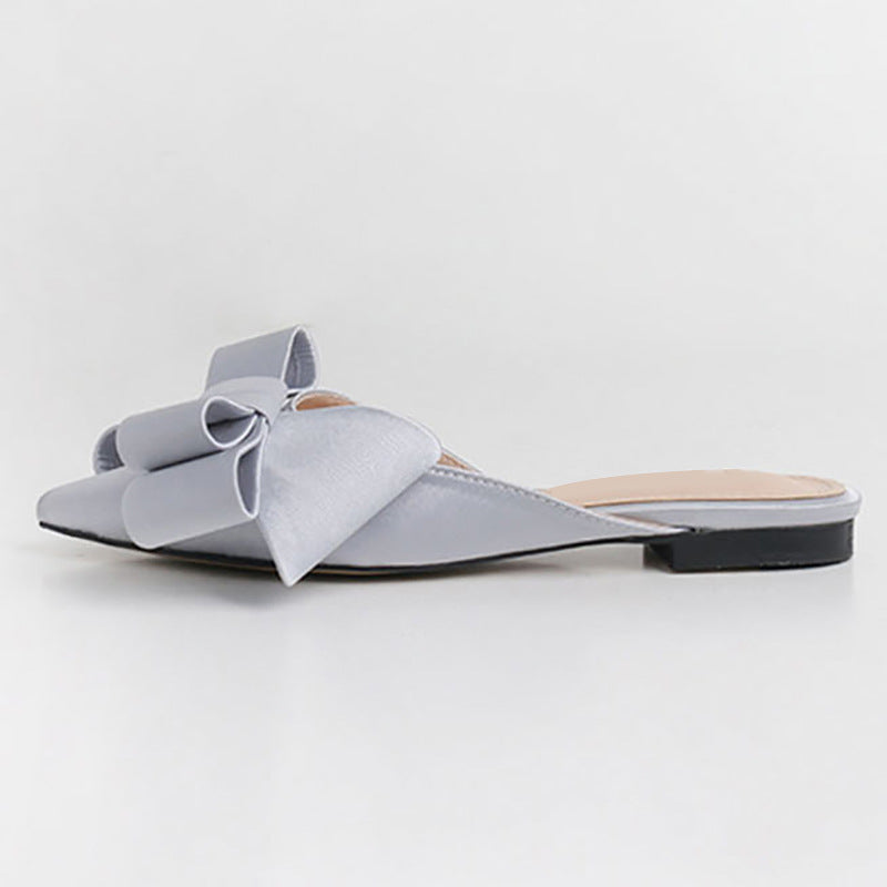 Pointed Toe Bow Flat Shoes - Fashion Slip-On Sandals