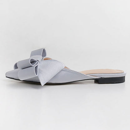 Pointed Toe Bow Flat Shoes - Fashion Slip-On Sandals