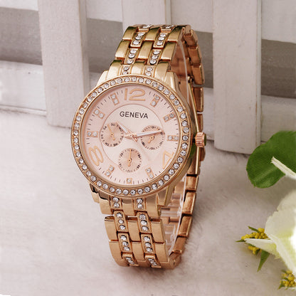 Fashionable Steel Band Watch with Diamonds and Luminous Features