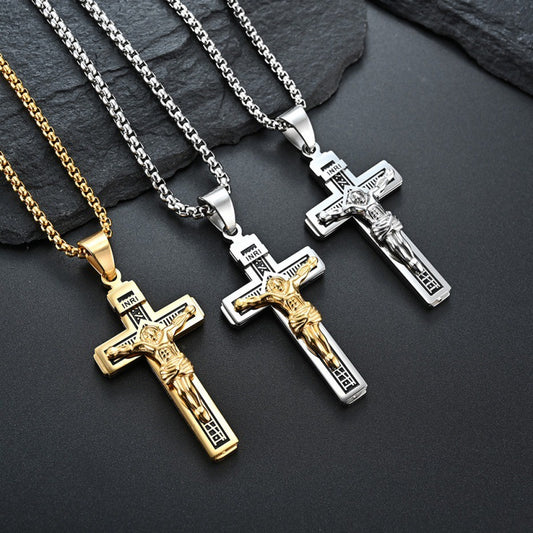 Titanium Steel Cross Necklace for Men's Style (Wholesale)