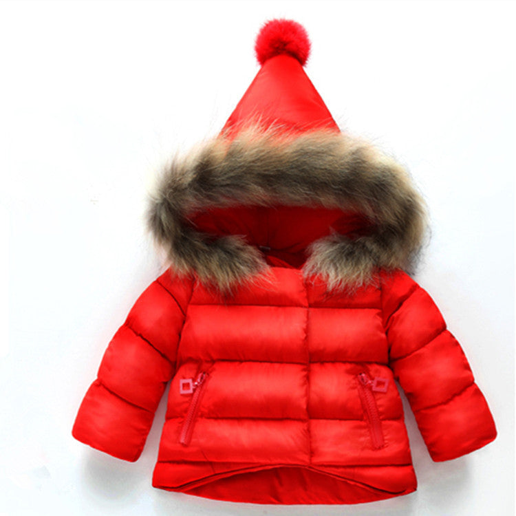 Children's Thick Cotton Coat with Fur Collar
