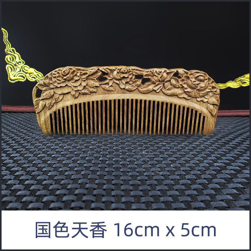 Wholesale Green Sandalwood Double-Sided Carved Comb Set