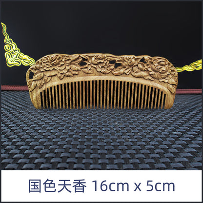Wholesale Green Sandalwood Double-Sided Carved Comb Set