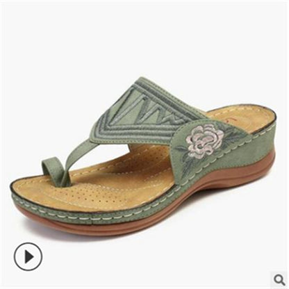 Embroidered Wedge Sandals with Flat Toe for Women