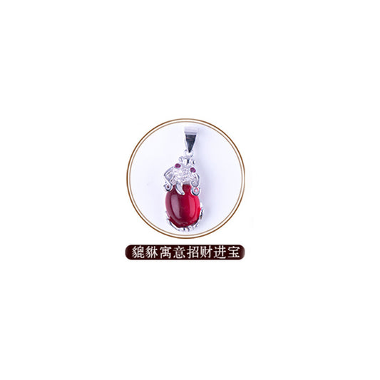 S925 Silver Necklace with Garnet Fox Pendant Jewelry