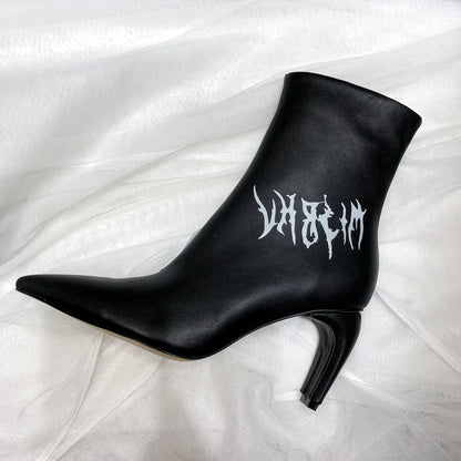 Pointed Leather Ankle Boots with Color Block Design