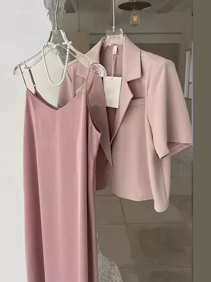 Elegant Women's Office Suit Set - Short Sleeve Blazers