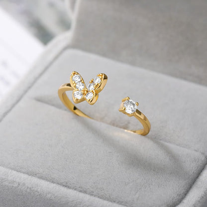Adjustable Zircon Butterfly Ring for Women