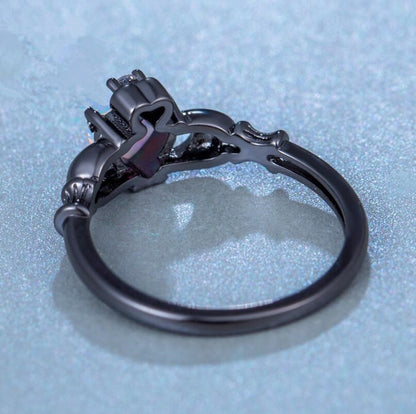 Diamond Ring, Black Gold Ring, Heart Ring