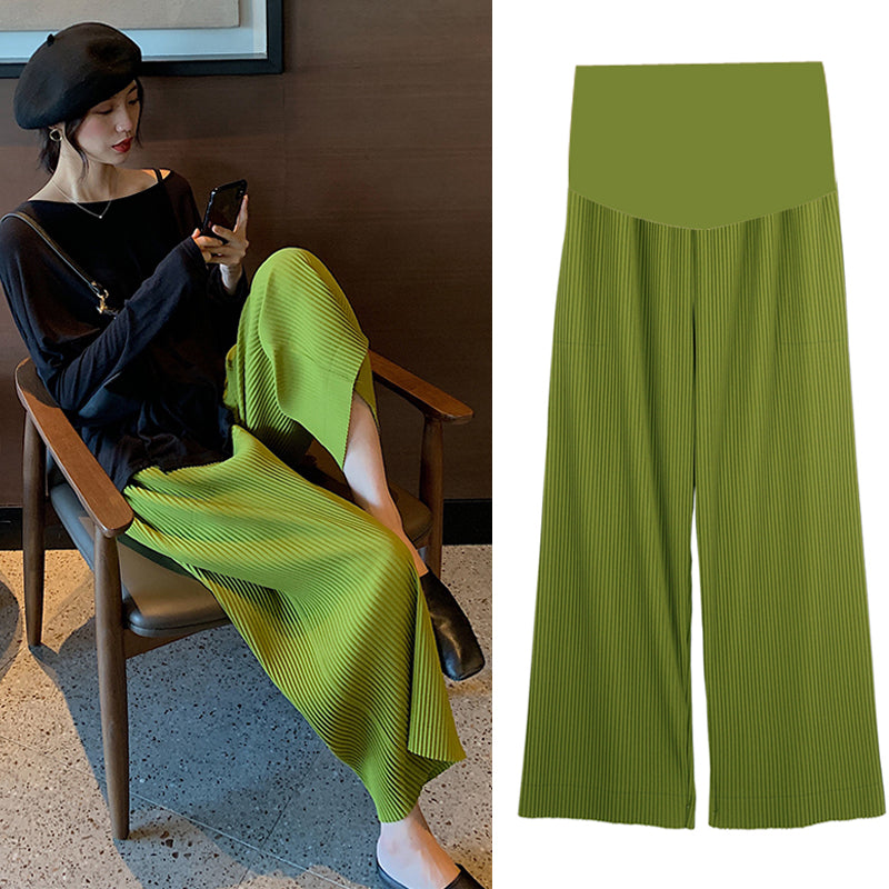 Maternity Wide Leg Pleated Pants for Spring Summer