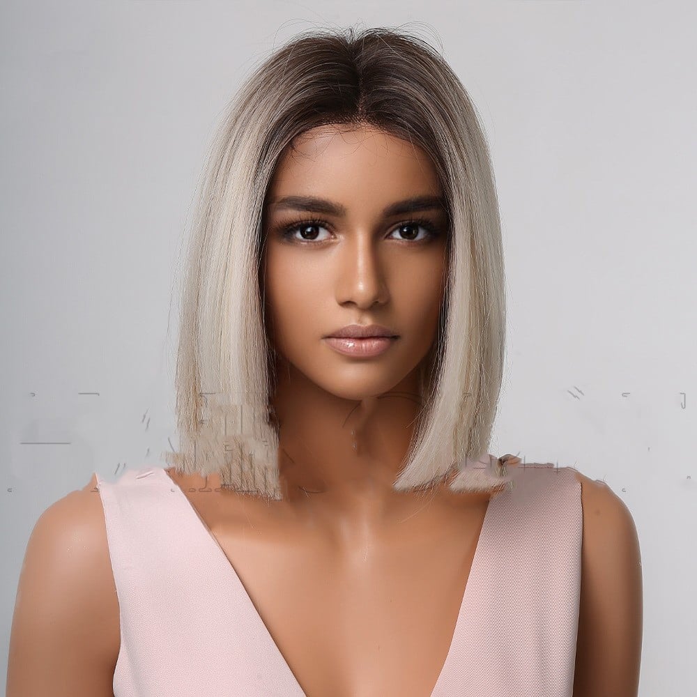 Medium Gradient White Straight Shoulder-length Wig