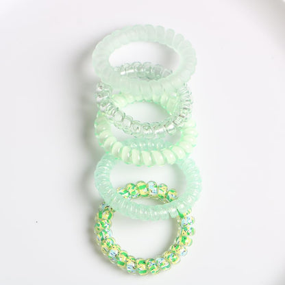 Spiral Coil Elastic Hair Ties Pack for Women & Girls - No Damage No Crease Telephone Wire Cord for Thick & Thin Hair (Green)