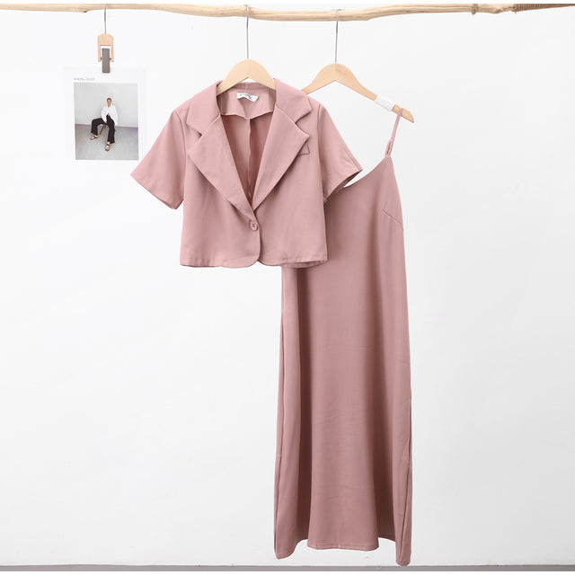 Elegant Women's Office Suit Set - Short Sleeve Blazers