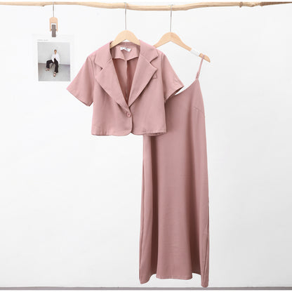Elegant Women's Office Suit Set - Short Sleeve Blazers