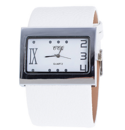 Casual Square Dial Quartz Watch with Wide Leather Band