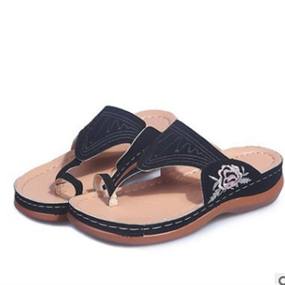 Embroidered Wedge Sandals with Flat Toe for Women