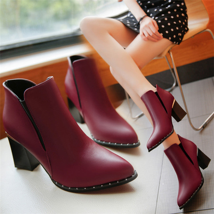 Pointed Toe Chunky Heeled Martin Boots