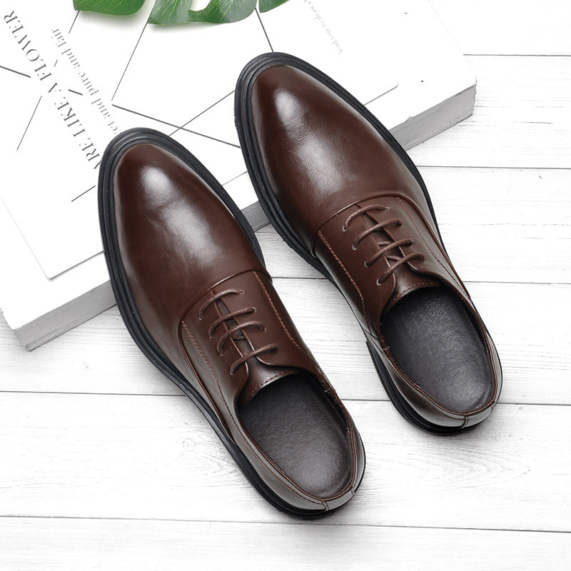 Korean Youth Thick-Soled Leather Shoes
