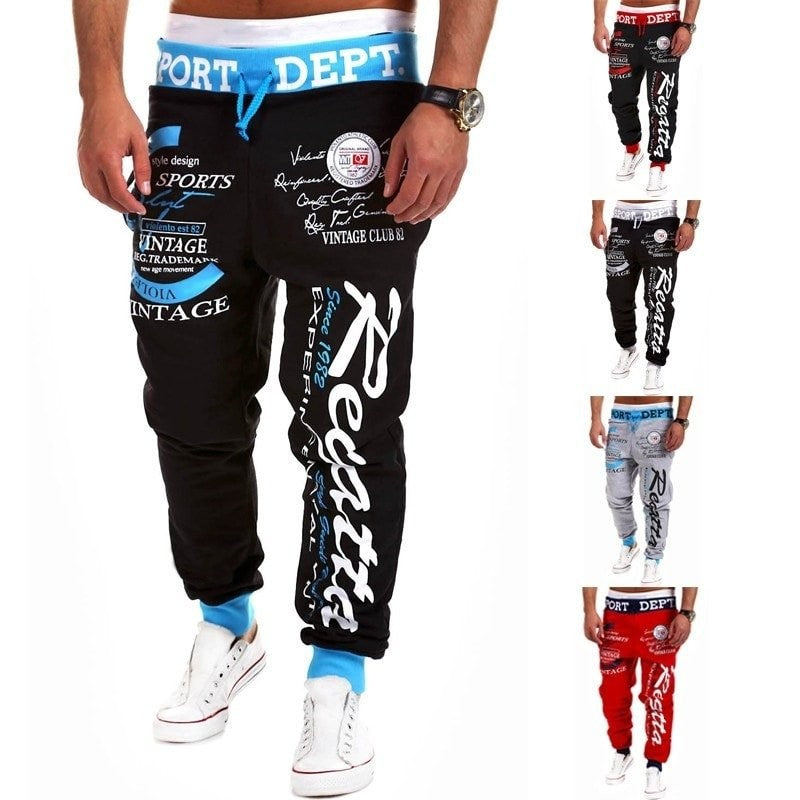 Casual Men's Sports Pants with Letter Print and Drawstring