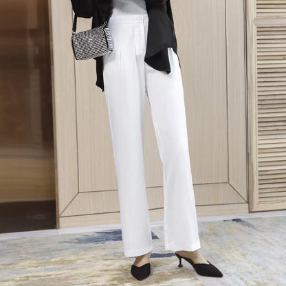 Women's Black Wide-Leg Satin Trousers for Spring/Summer