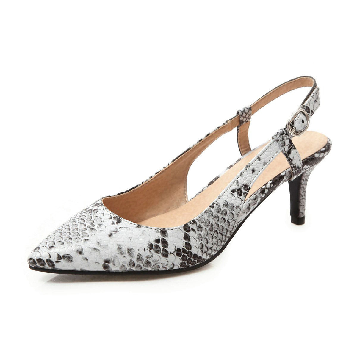 Snake Print Pointed Toe Heeled Sandals for Women