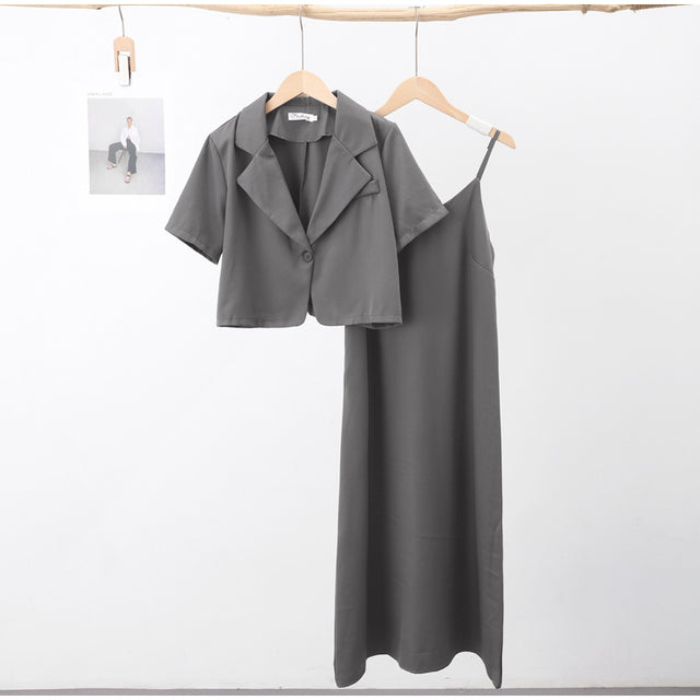 Elegant Women's Office Suit Set - Short Sleeve Blazers