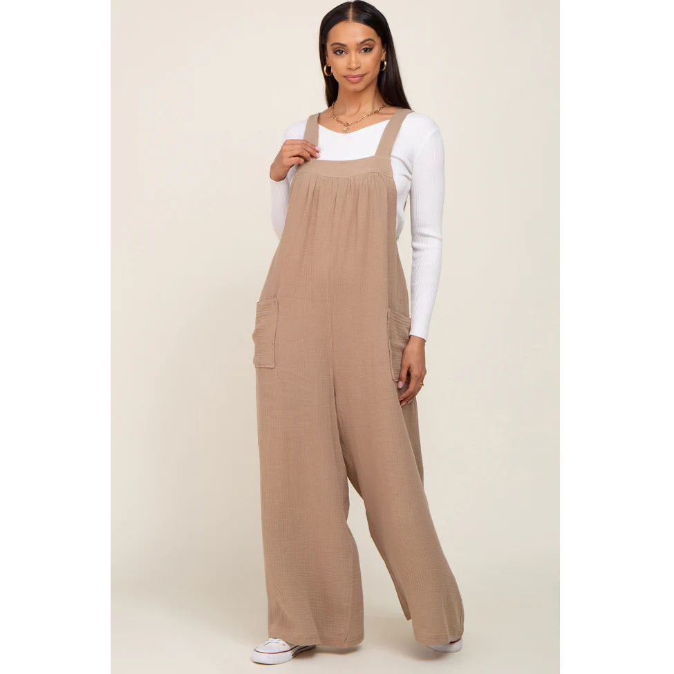 Beige Wide Leg Lace-Up Maternity Work Trousers