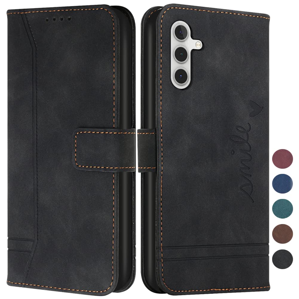 COTDINFOR Wallet Case for Samsung Galaxy A35 5G Galaxy A35 5G Case with Card Holder Leather Flip Case with Kickstand Magnetic Full Protection Compatible with Samsung Galaxy A35 5G Smile Black