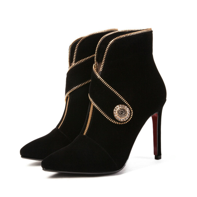 New Women's Pointed Toe High Heeled Ankle Boots