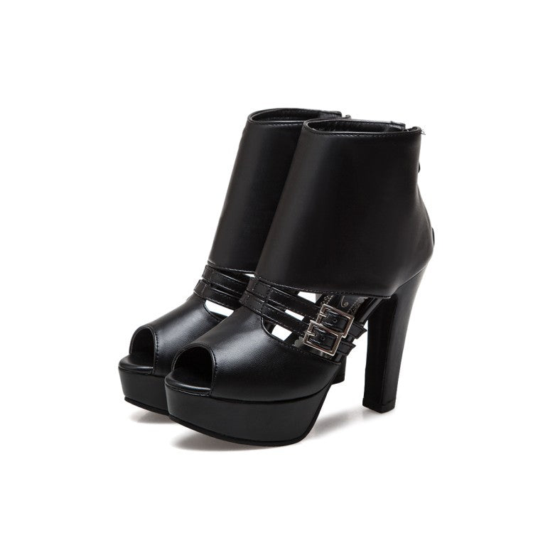 Summer High Heels Roman Shoes for Women, Waterproof Peep-Toe