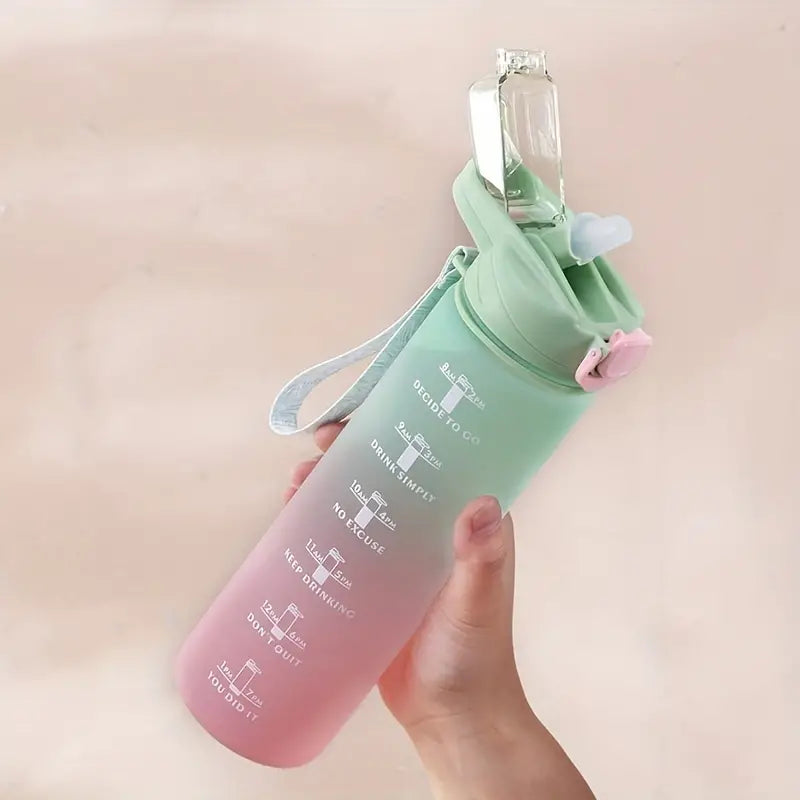 Motivational Water Bottle with Lid and Straw, 1000ml