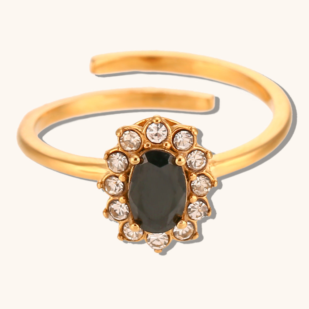 Adjustable Oval Flower Zircon Ring