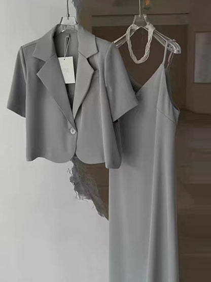 Elegant Women's Office Suit Set - Short Sleeve Blazers
