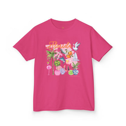Bee Sunny Florida Floral Girls Short Sleeve Heavy Cotton Gildan Youth Hive Tee
