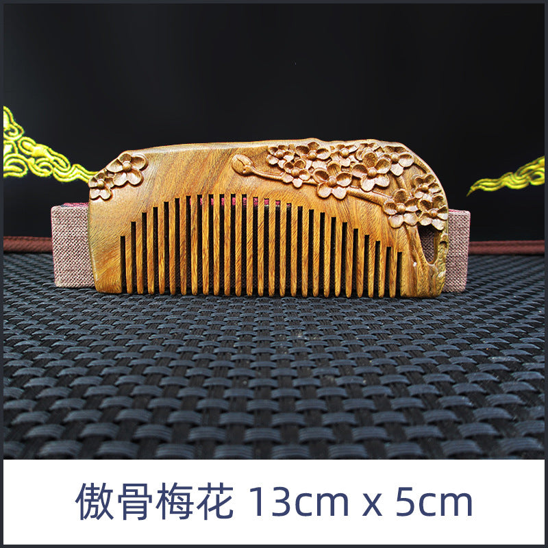 Wholesale Green Sandalwood Double-Sided Carved Comb Set