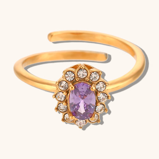 Adjustable Oval Flower Zircon Ring
