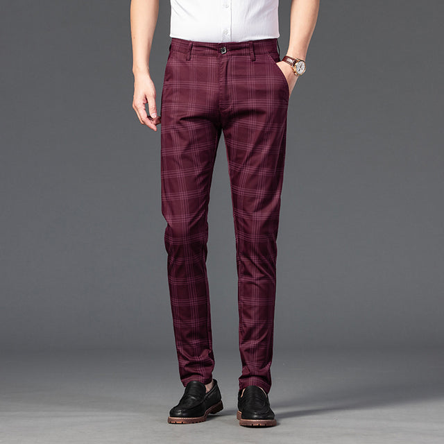 Trendy Youth Plaid Pants for Men - Slim Fit Style