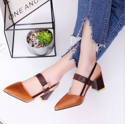 Pointed Toe Buckle Chunky Heel Sandals (Open & Closed)