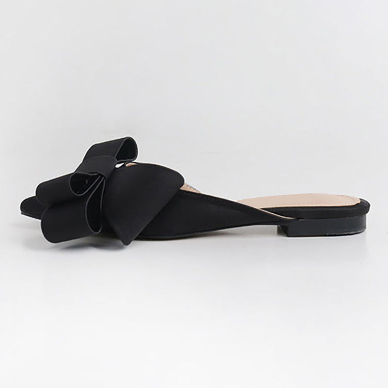 Pointed Toe Bow Flat Shoes - Fashion Slip-On Sandals