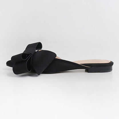 Pointed Toe Bow Flat Shoes - Fashion Slip-On Sandals