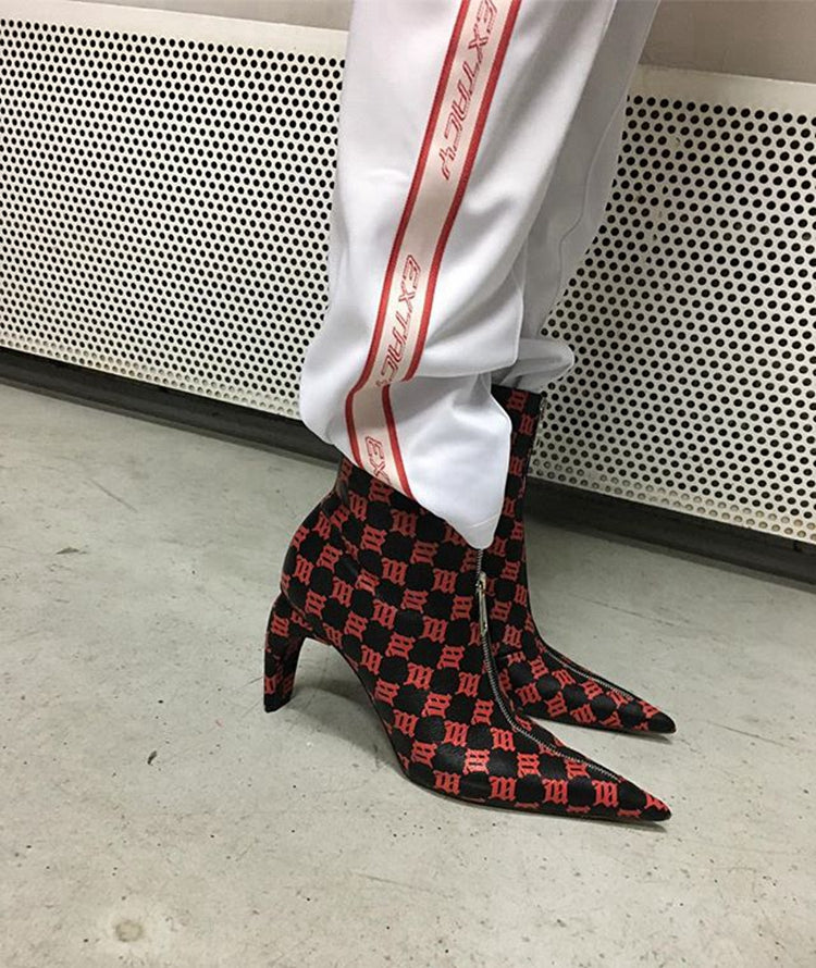 Pointed Leather Ankle Boots with Color Block Design