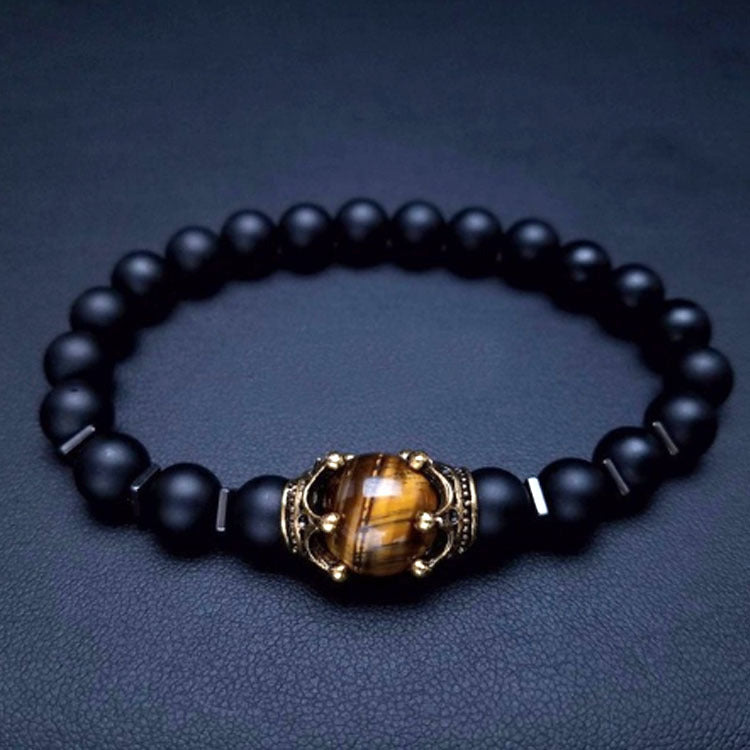 2019 New Men's Bracelet with Crown Tiger Eye Beads
